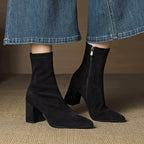 Mara - Women's Pointed-Toe Suede Block Heel Ankle Boots