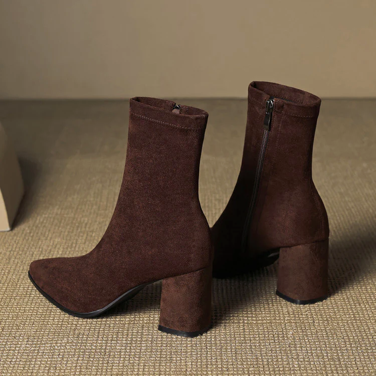 Mara - Women's Pointed-Toe Suede Block Heel Ankle Boots