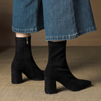 Mara - Women's Pointed-Toe Suede Block Heel Ankle Boots