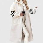 Margie - Women's Hooded Coat with Striped Knit Sleeves