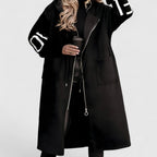 Margie - Women's Hooded Coat with Striped Knit Sleeves