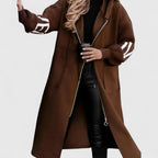 Margie - Women's Hooded Coat with Striped Knit Sleeves