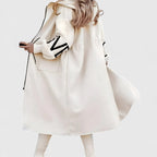 Margie - Women's Hooded Coat with Striped Knit Sleeves