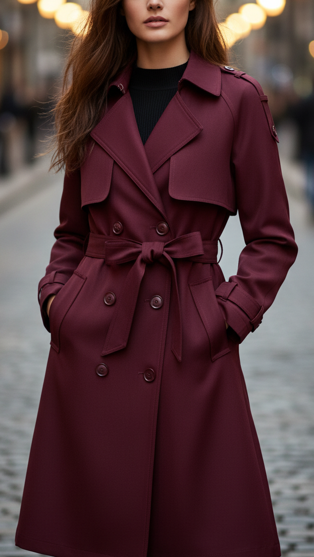 Margot - Women's Double-Breasted Belted Trench Coat with Storm Flaps