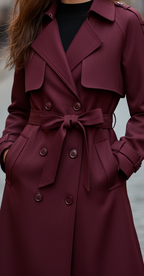 Margot - Women's Double-Breasted Belted Trench Coat with Storm Flaps