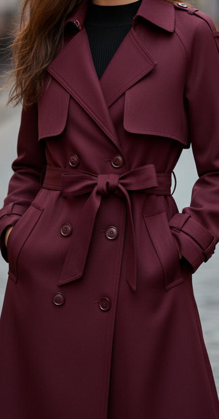 Margot - Women's Double-Breasted Belted Trench Coat with Storm Flaps