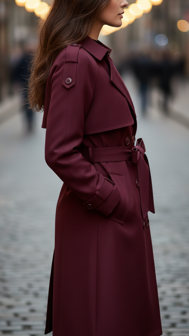 Margot - Women's Double-Breasted Belted Trench Coat with Storm Flaps