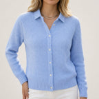 Maribel - Women's Ribbed Knit Button-Front Cardigan with Collar