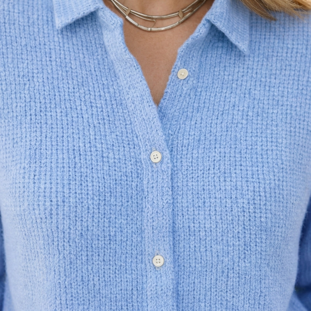 Maribel - Women's Ribbed Knit Button-Front Cardigan with Collar