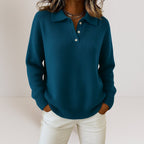Marisol - Women's Polo Collar Ribbed Knit Sweater