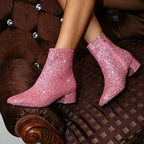 Marjorie - Women's Glitter Pointed Toe Block Heel Boots 2