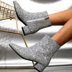 Marjorie - Women's Glitter Pointed Toe Block Heel Boots 3