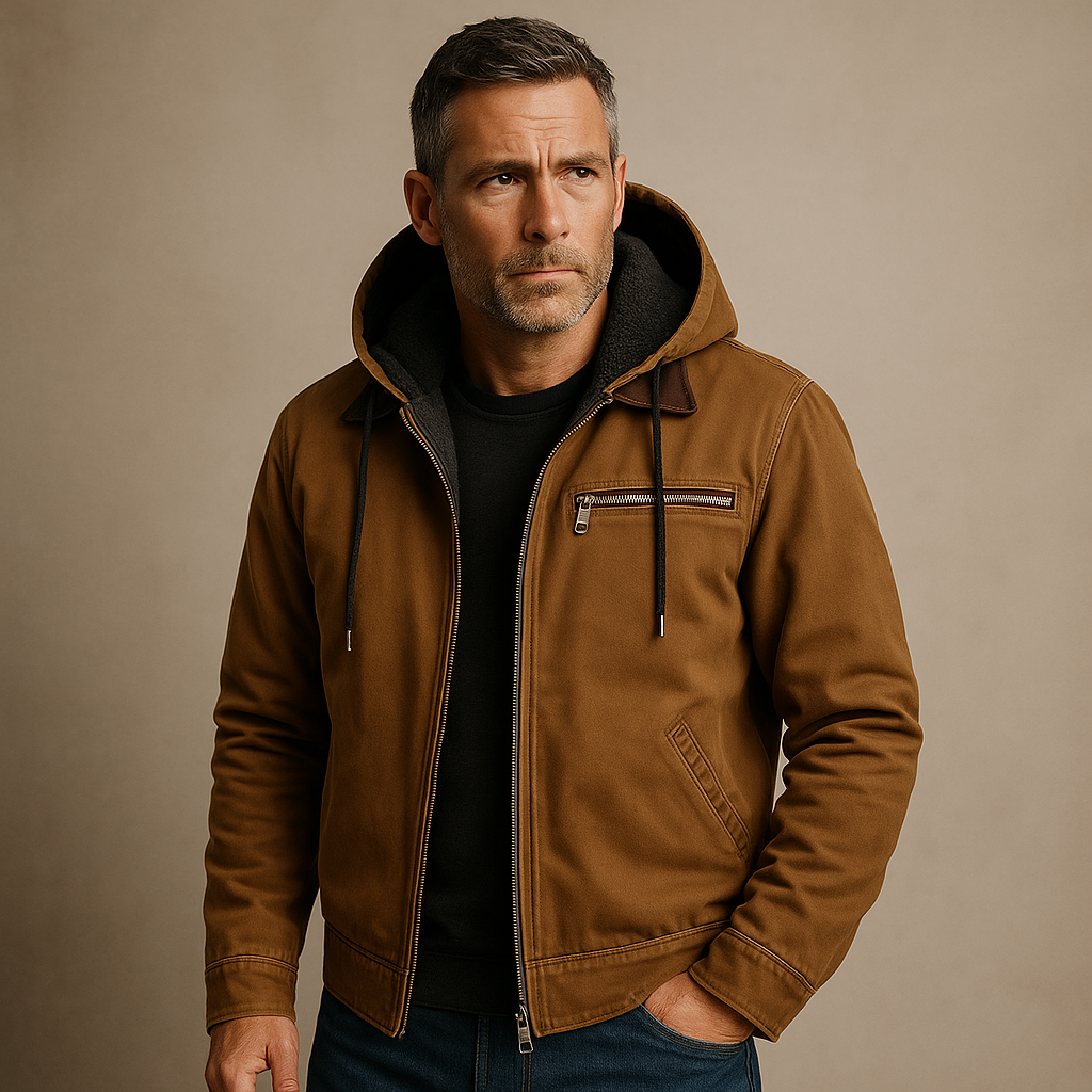 Matias - Men's Cotton Jacket with Suede Collar and Fleece Lining