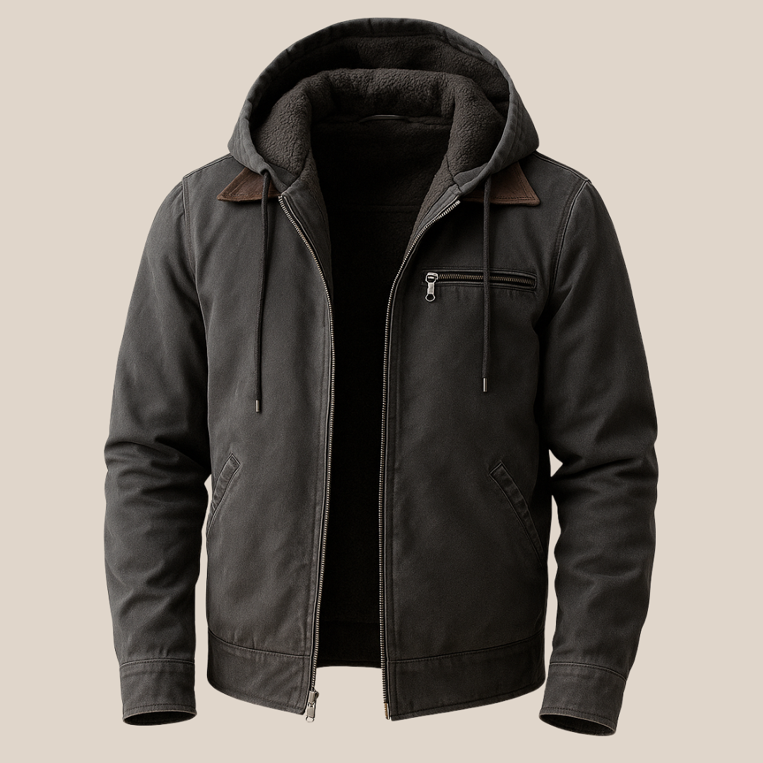 Matias - Men's Cotton Jacket with Suede Collar and Fleece Lining