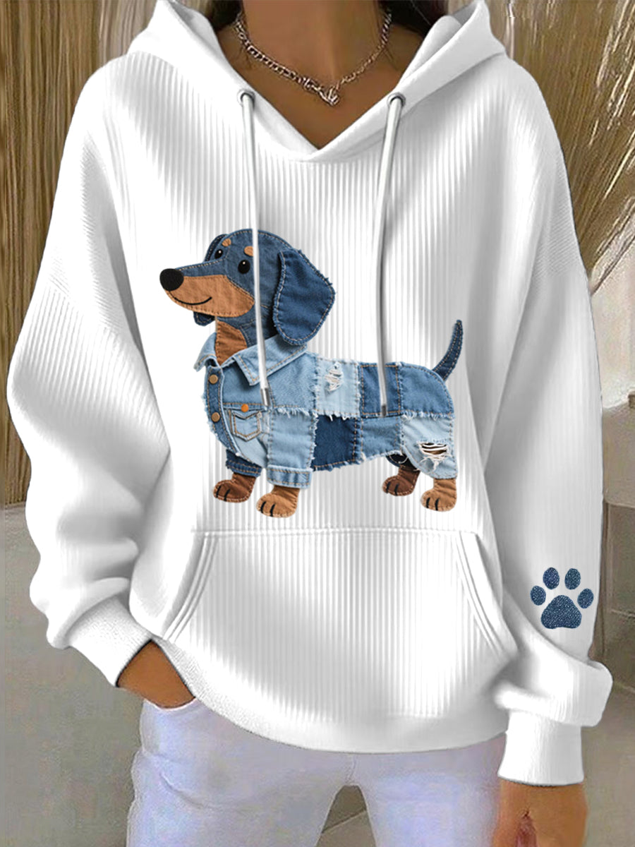 Michelle - Women's Dachshund Patchwork Hoodie with Drawstring