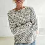 Natalie - Women's Speckled Knit Sweater with Ribbed Crew Neck