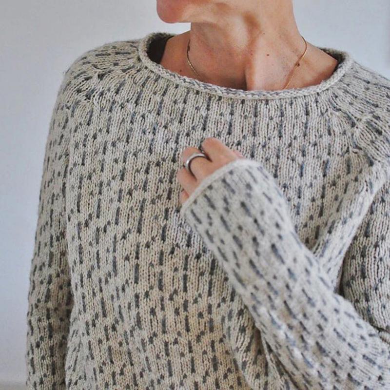 Natalie - Women's Speckled Knit Sweater with Ribbed Crew Neck