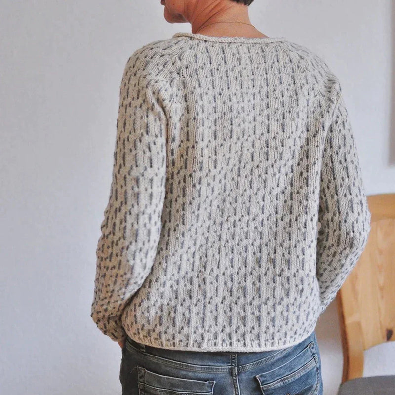 Natalie - Women's Speckled Knit Sweater with Ribbed Crew Neck