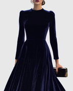 Ophelia - Women's Puffed-Shoulder Velvet Midi Dress