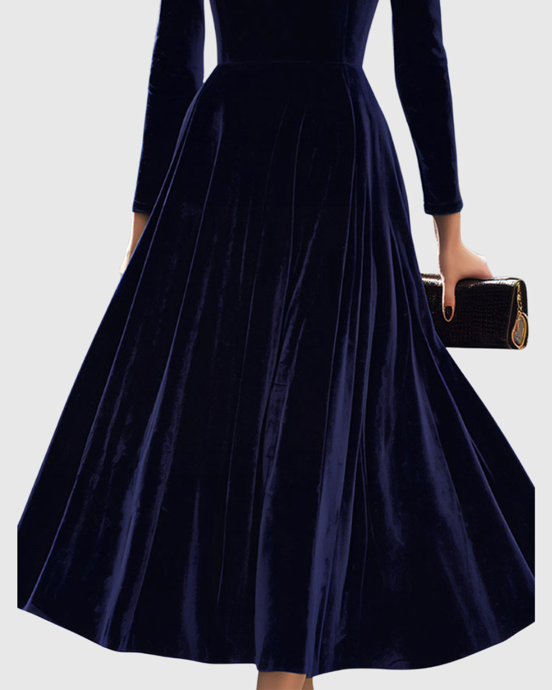 Ophelia - Women's Puffed-Shoulder Velvet Midi Dress