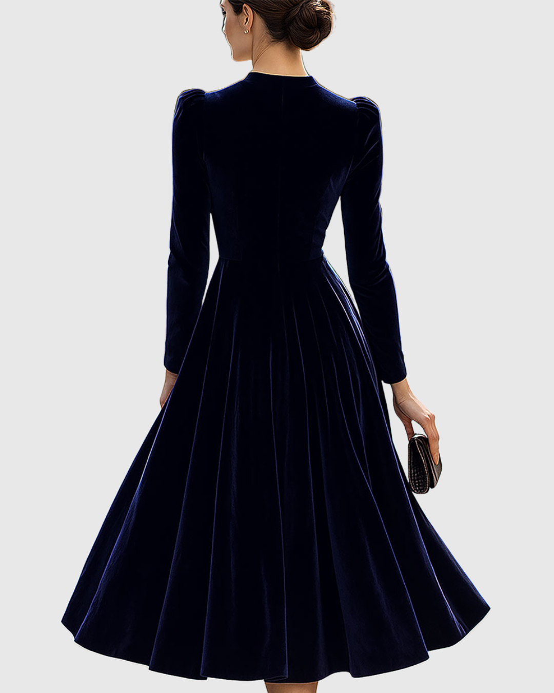 Ophelia - Women's Puffed-Shoulder Velvet Midi Dress