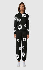 Oriana - Women's Floral Print Drawstring Hoodie and Tapered Joggers