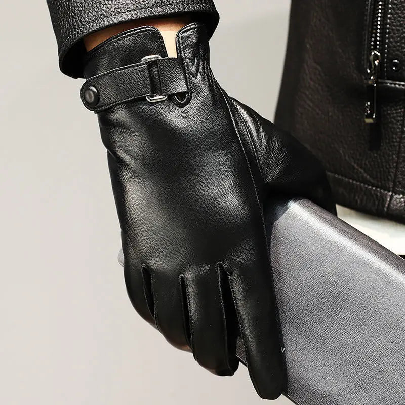 Oscar - Men's Snap-Tab Leather Gloves with Elasticized Cuff