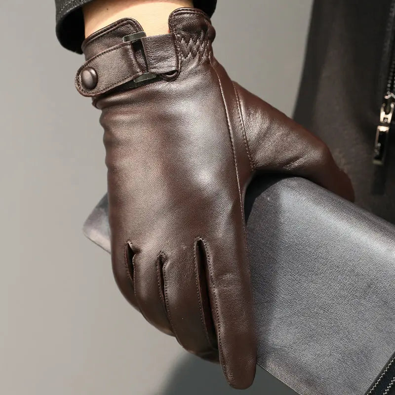 Oscar - Men's Snap-Tab Leather Gloves with Elasticized Cuff