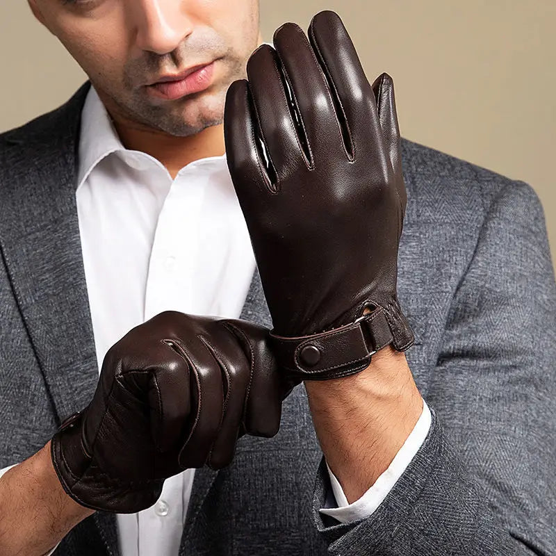 Oscar - Men's Snap-Tab Leather Gloves with Elasticized Cuff