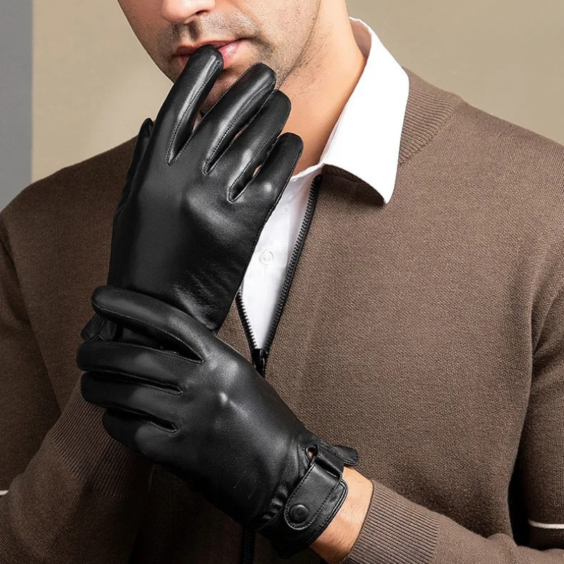 Oscar - Men's Snap-Tab Leather Gloves with Elasticized Cuff