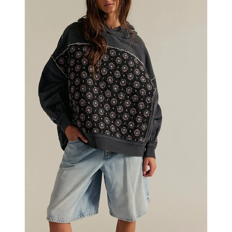 Petra - Women's Quilted Floral Panel Hoodie