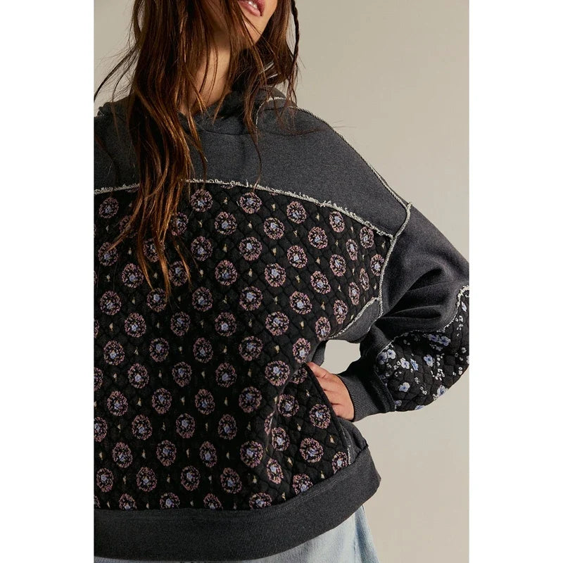 Petra - Women's Quilted Floral Panel Hoodie