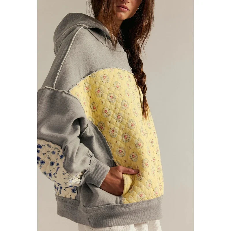 Petra - Women's Quilted Floral Panel Hoodie