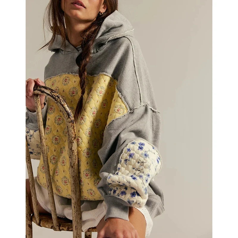 Petra - Women's Quilted Floral Panel Hoodie