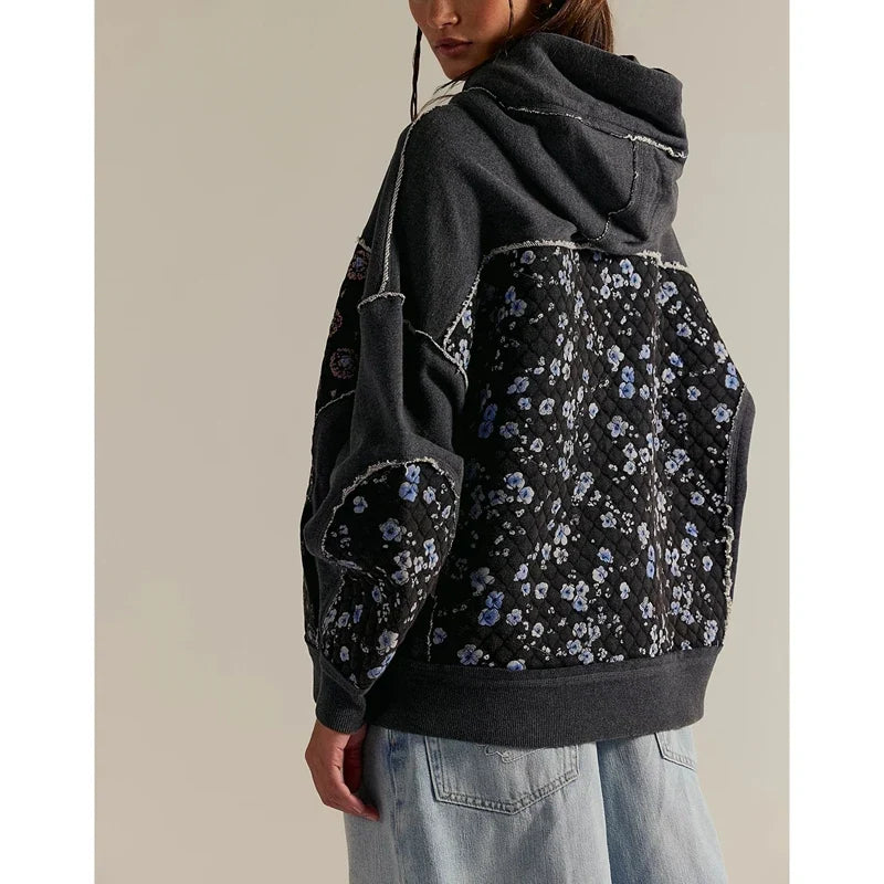 Petra - Women's Quilted Floral Panel Hoodie