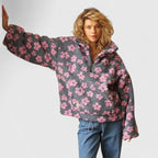 Phoebe - Women's Floral Print Cozy Half-Zip Sweater