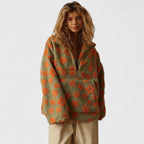 Phoebe - Women's Floral Print Cozy Half-Zip Sweater
