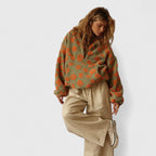 Phoebe - Women's Floral Print Cozy Half-Zip Sweater