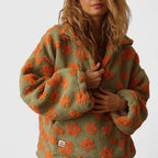 Phoebe - Women's Floral Print Cozy Half-Zip Sweater