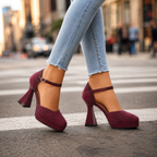 Quinley - Women's Velvet Platform Heels with Ankle Strap