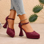 Quinley - Women's Velvet Platform Heels with Ankle Strap
