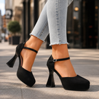 Quinley - Women's Velvet Platform Heels with Ankle Strap