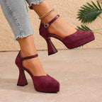 Quinley - Women's Velvet Platform Heels with Ankle Strap