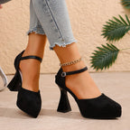 Quinley - Women's Velvet Platform Heels with Ankle Strap