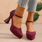 Quinley - Women's Velvet Platform Heels with Ankle Strap