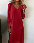 Raina - Women's Midi Knit Dress with Ribbed Cuffs