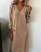 Raina - Women's Midi Knit Dress with Ribbed Cuffs