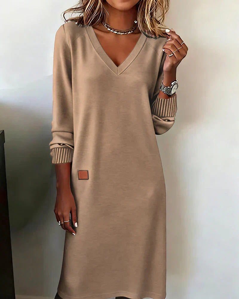 Raina - Women's Midi Knit Dress with Ribbed Cuffs