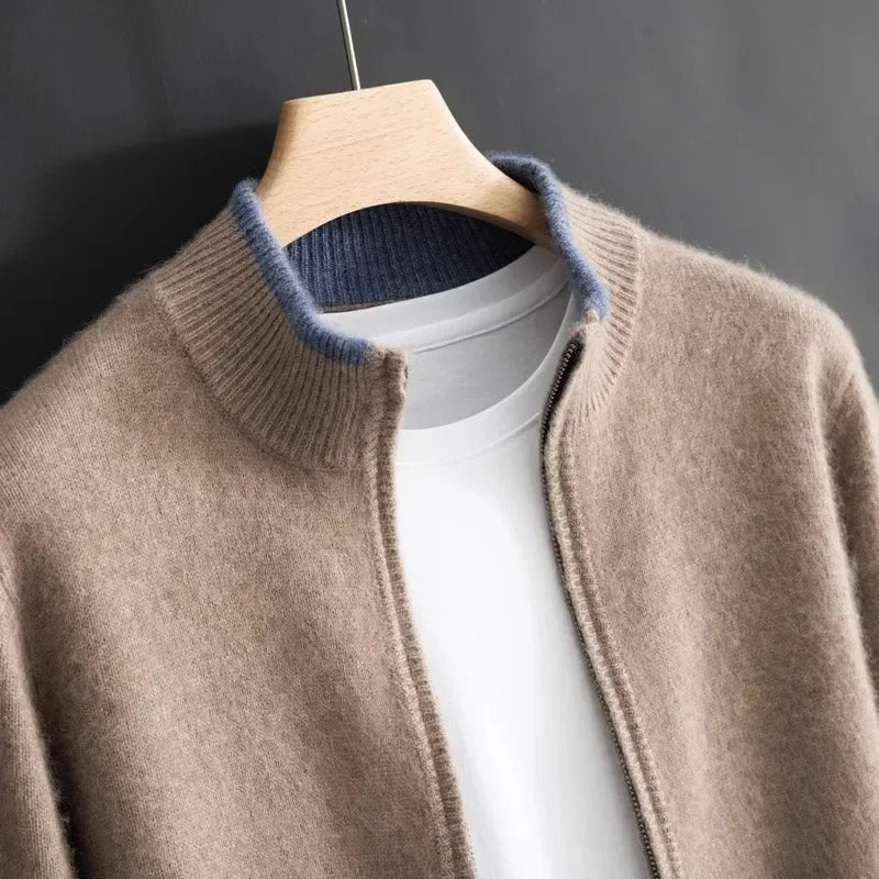 Riku - Men's Cashmere Zip Cardigan with Ribbed Trim