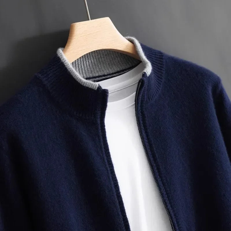 Riku - Men's Cashmere Zip Cardigan with Ribbed Trim